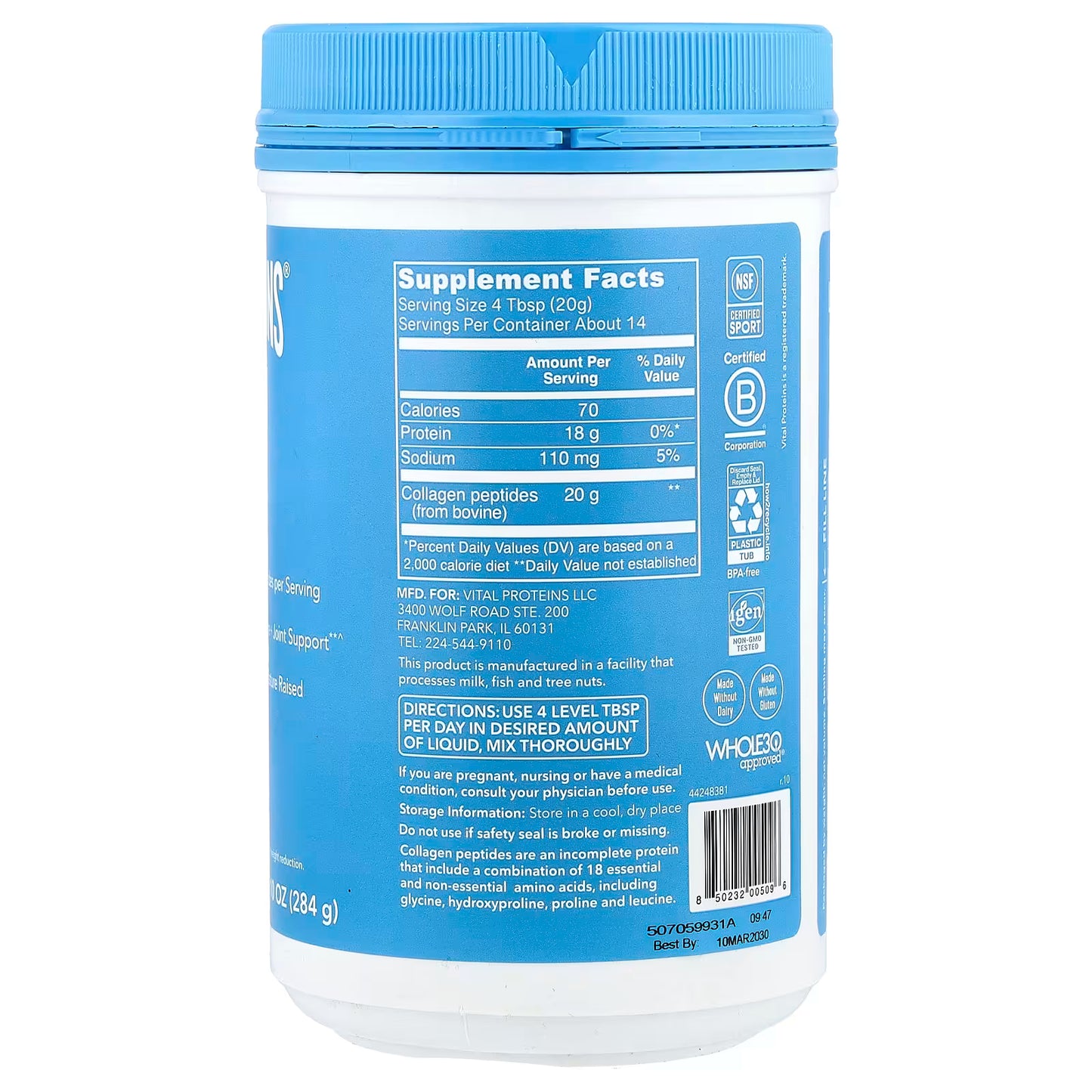 Vital Proteins - Colágeno en Polvo Collagen Peptides Sin Sabor