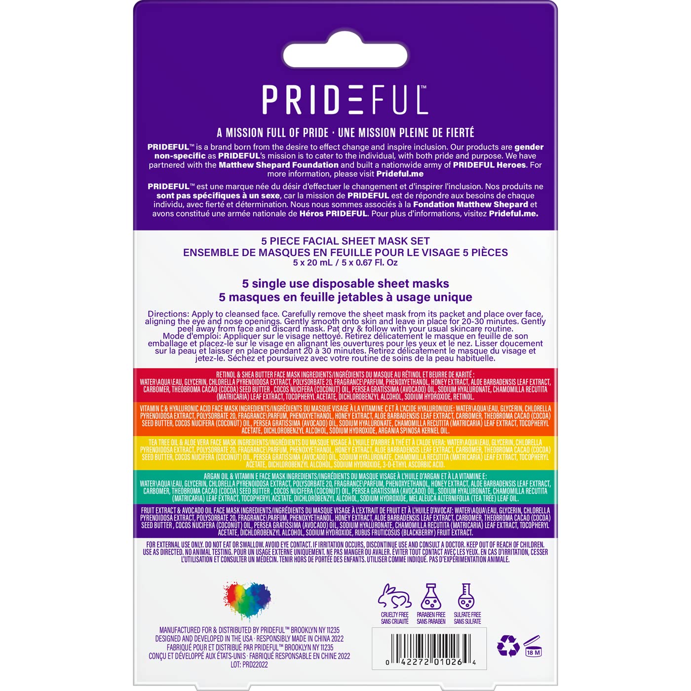Prideful – Mascarilla Facial 5 Piece Sheet Mask Set